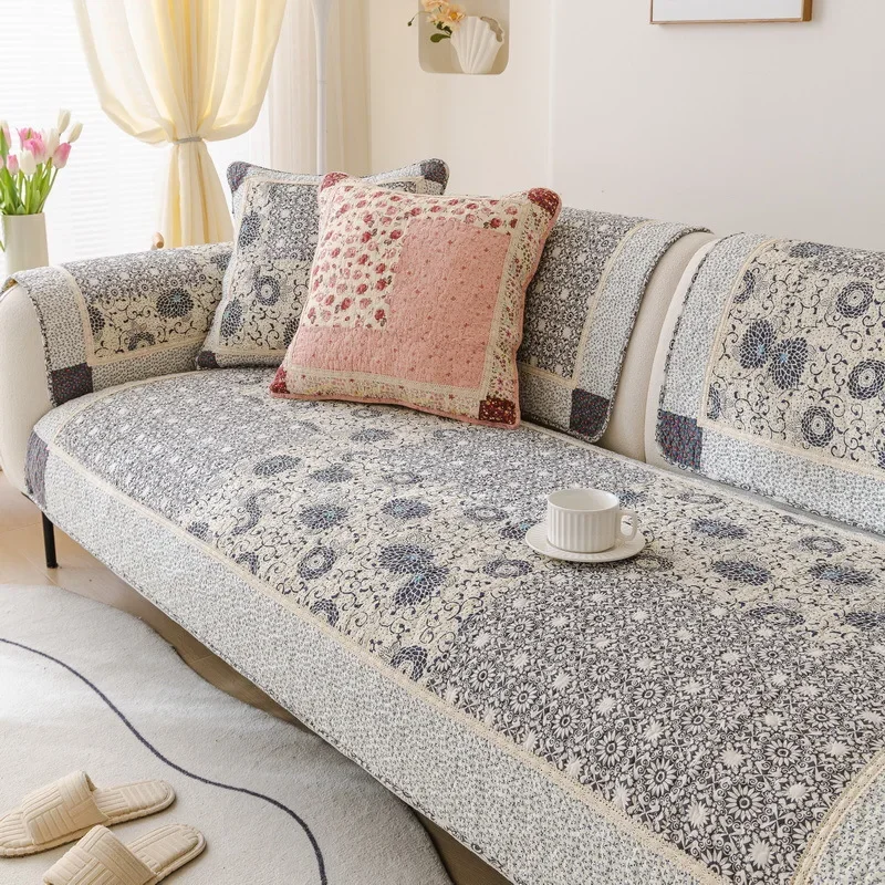 Cotton Rural Flowers Sofa Cover Anti-slip Sofa Mat Towel Universal Couch Cushion for Living Room Tapis De Canape Cobertura Sofa