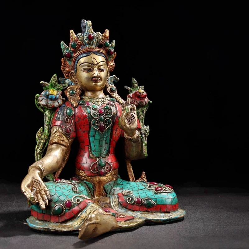 Antiques Antique Collection Pure Copper Inlaid Gemstones Tantra Tibetan Collection Buddha Tara Buddha Statue Bronze Statue Home