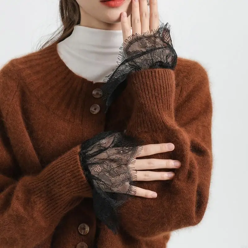 B2QE Wrist Cuffs for Women Fashion Pleated Lace Cuffs Detachable Shirt Fake Sleeve Cuffs Anti-uv Wedding Cuffs Accessories