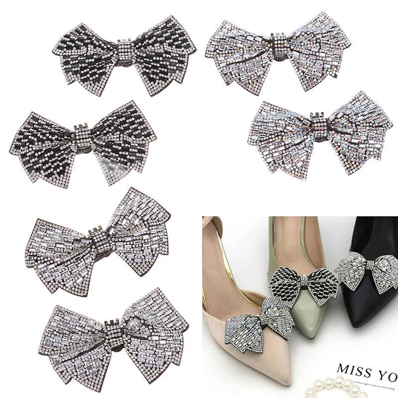 2Pcs Crystal Rhinestones Wedding Party Prom Bow Shoe Clips Buckles Decorations For Bride Women Shoes DIY Craft Accessories