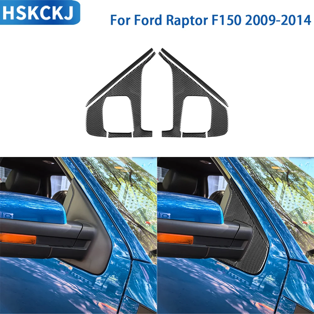 

For Ford Raptor F150 2009-2014 Accessories Real Soft Carbon Fiber Outer A-pillar Triangle Panel Cover Trim Sticker