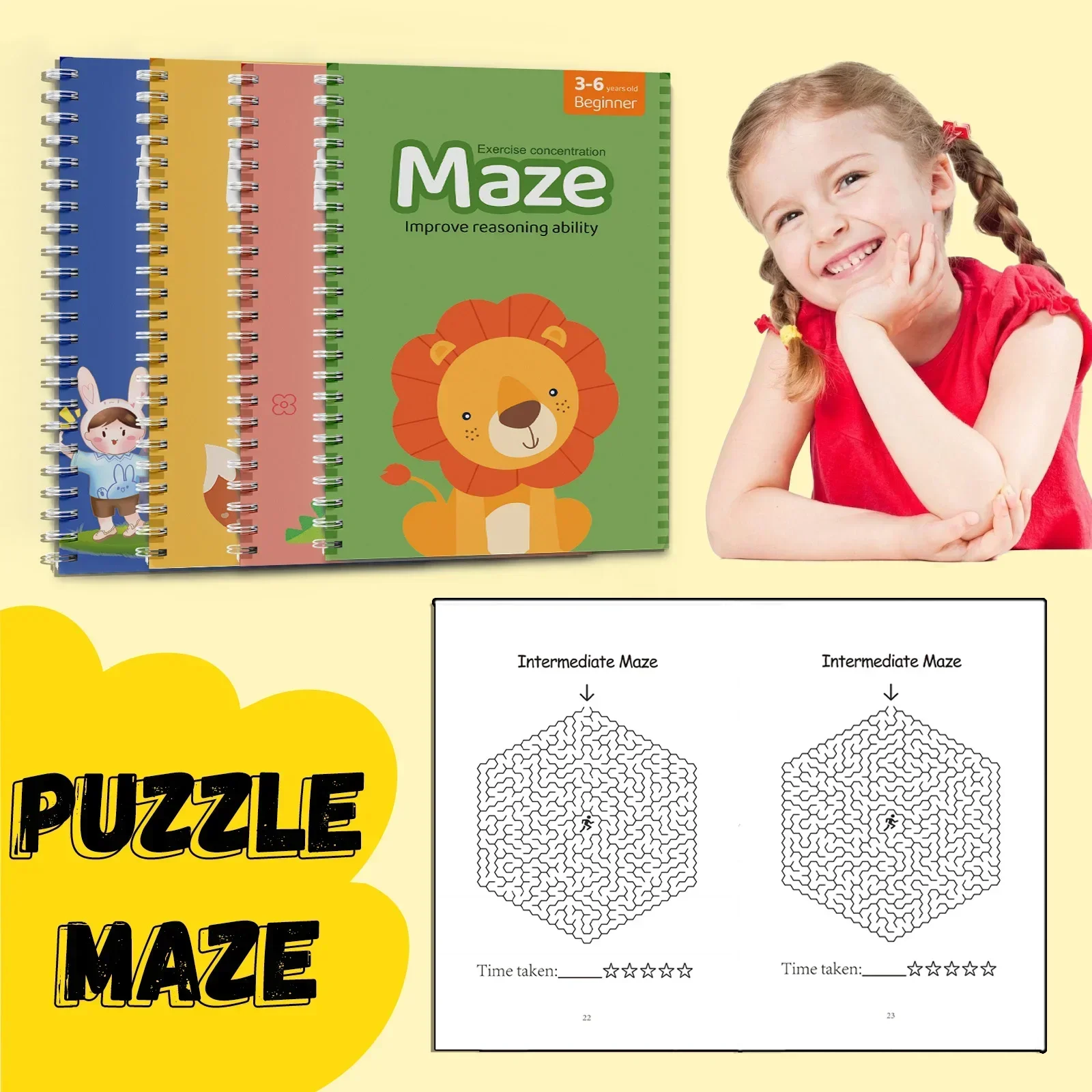 Kids Maze Game Book, Fun Puzzle Activity Workbook, Brain Training for Children, Improve Concentration & Logical Thinking
