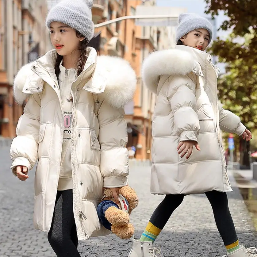 

Children Thicker Down Jacket Winter New Real Fur Collar Outerwear Kids White Duck Down Coats Teenage Down Parka 6-16 Y Wz1261