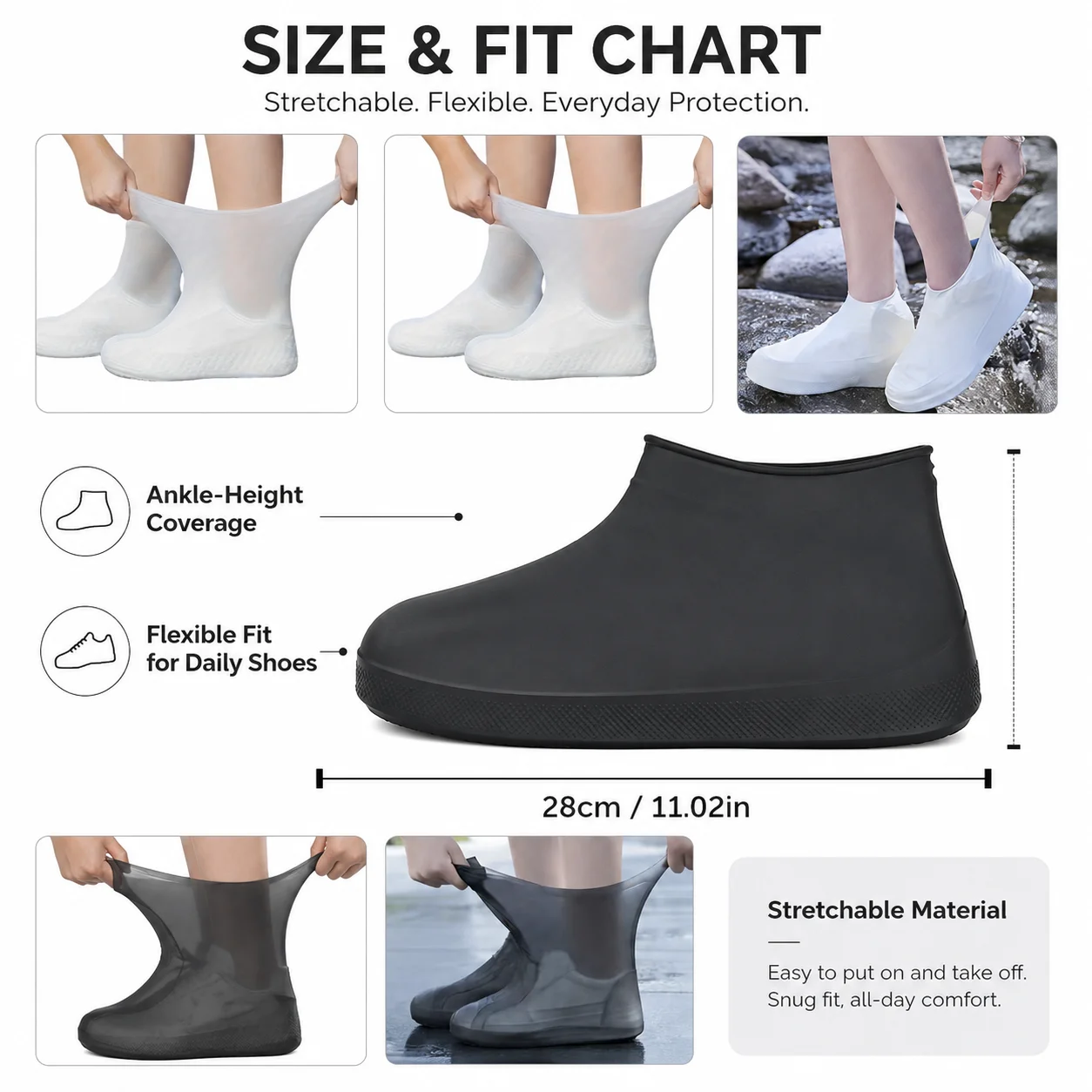 3-Pack Reusable Silicone Shoe Covers, Thickened Waterproof Rain Overshoes, Non-Slip Wear-Resistant Outdoor Footwear Protectors
