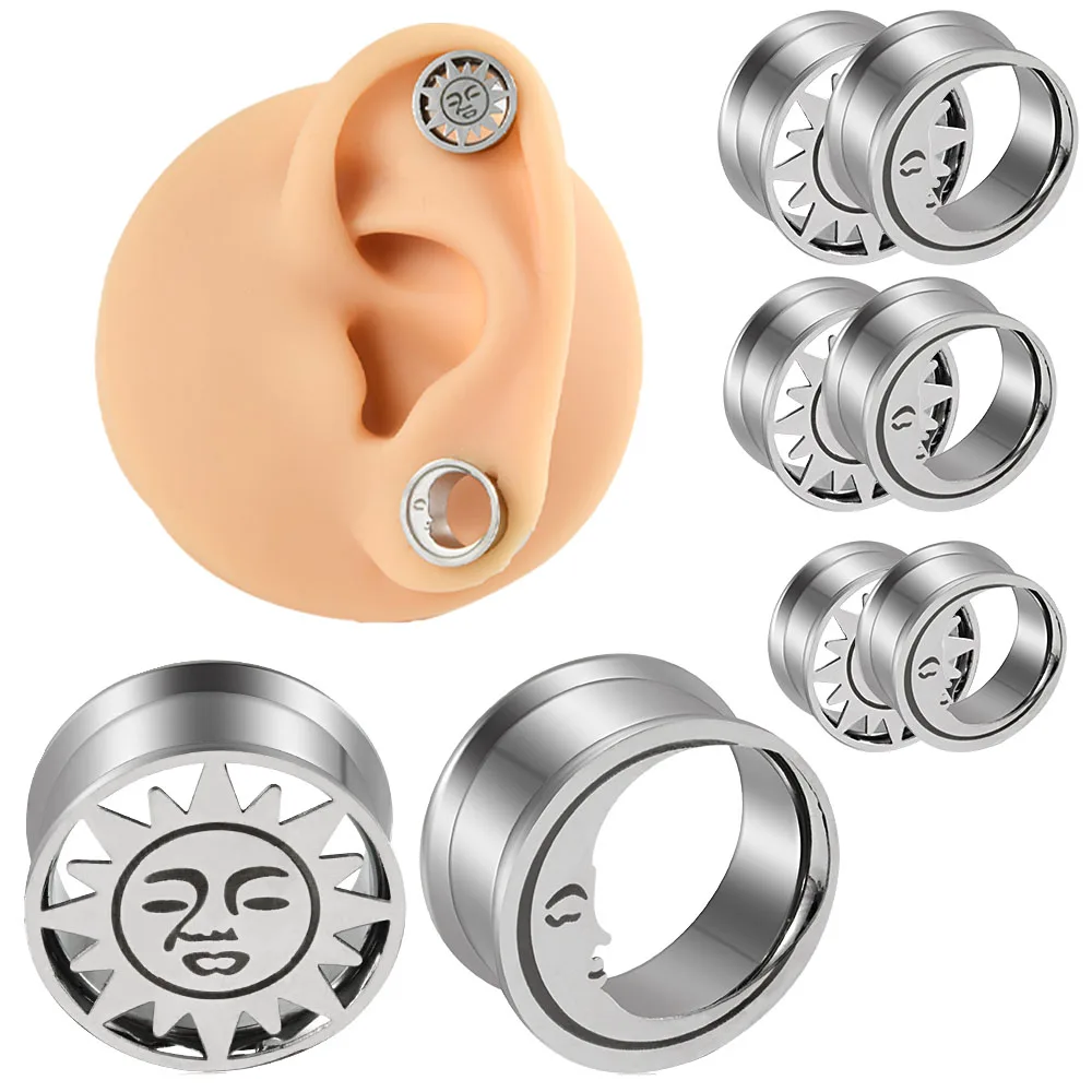 2PC Stainless Steel  Tunnel Plugs Expander Tapers Ear Lobe Stretching Plugs With Round  Ear Piercing Jewelry 8-25mm