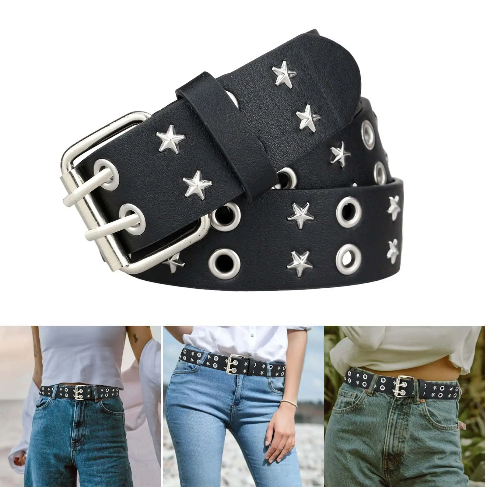 Punk Rock Belt, Double Grommet Punk Belt Buckle Jeans Waist Belt