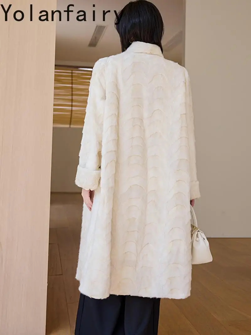 Yolanfairy casaco de pele real de vison de alta qualidade mulher inverno 25 elegante gola longa casacos de pele de vison feminino jaqueta de pele outerwears