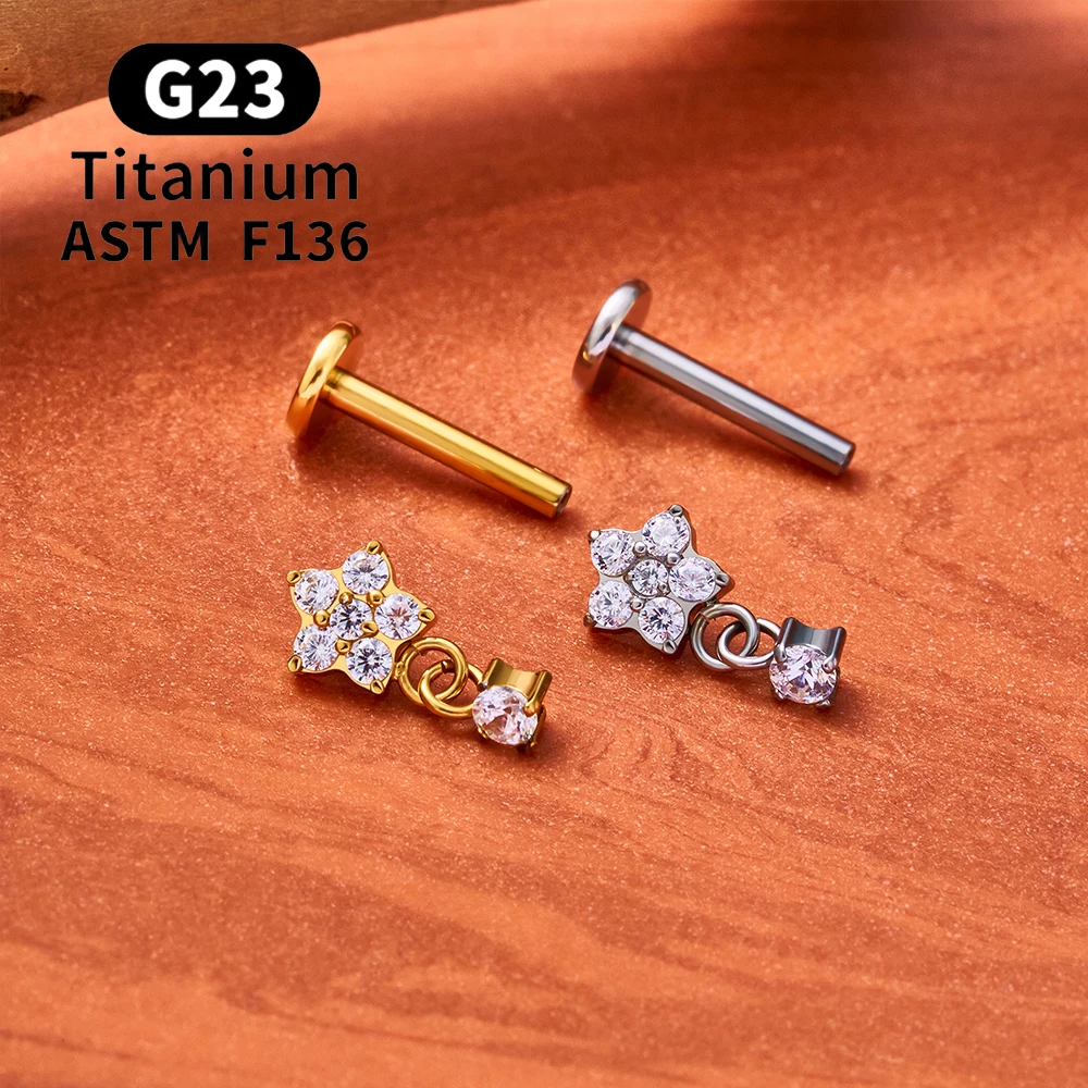 ASTM F136 Titan 16G CZ Drapierkette Flacher Ohrstecker Blumen-Knorpel-Ohrring Labret Lippen-Ohrloch-Tragus-Helix-Piercing-Schmuck – Detail 10