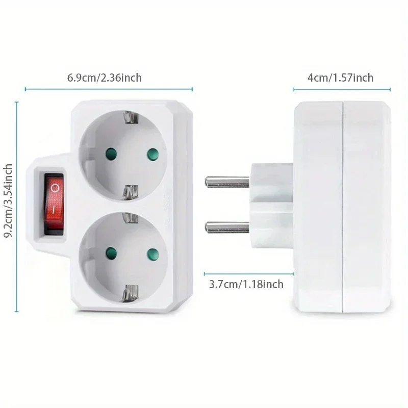 Stopkontak 2 Kompartemen 16A 250V Standar EU, Stopkontak Multi Colokan Standar Jerman, Adaptor Steker Eropa, Daya Tinggi 3680W