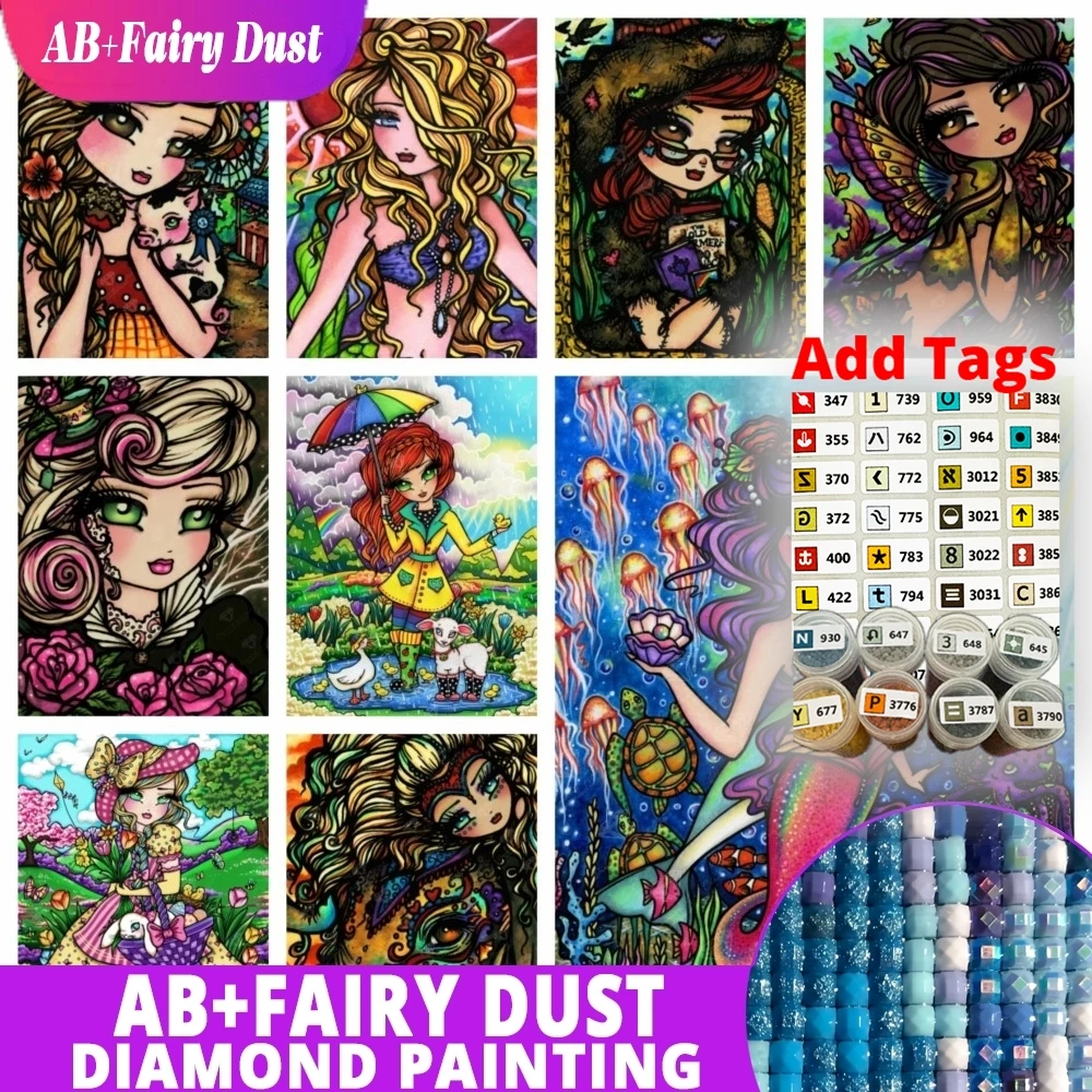 AB Fairy Dust New Pattern Cartoon Girl Pictures 5D DIY Diamond Painting Mosaic Art Cross Stitch Craft Bedroom Decor Rhinestone C