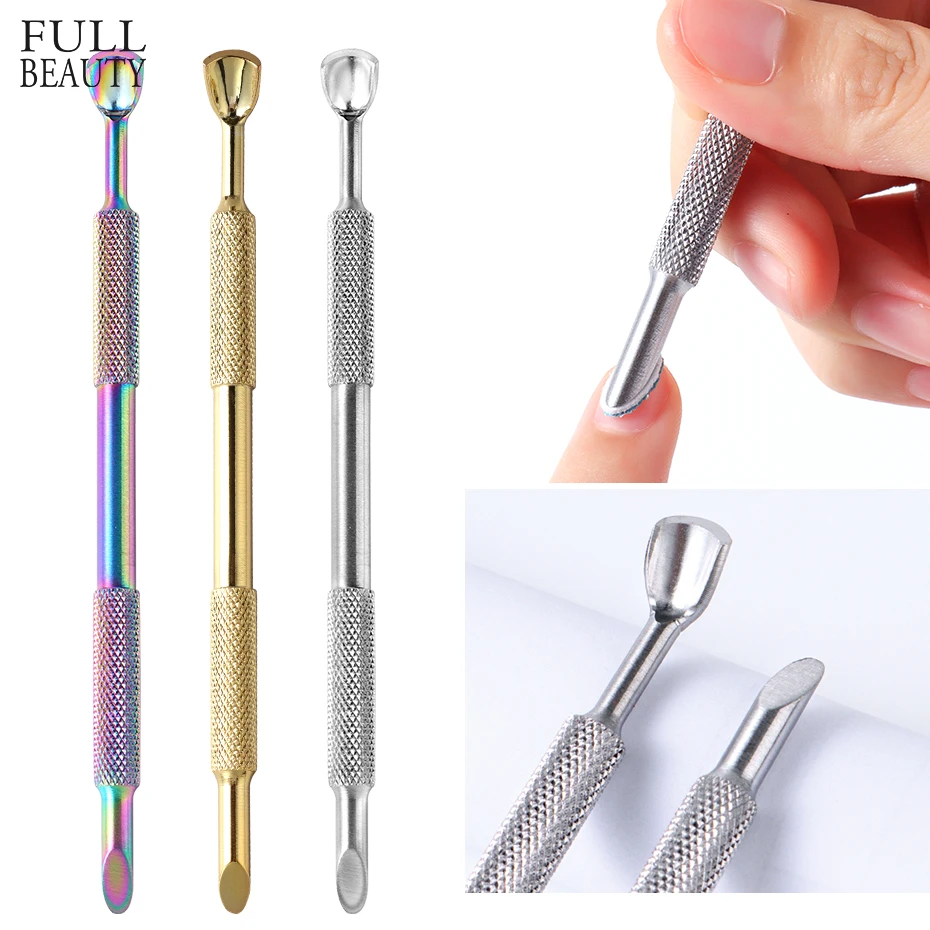 Gold Silver Cuticle Pusher Stainless Steel Cutter Nail Polishing Dead Skin Remover Sanding Files Stick Pusher Manicure Care Tool