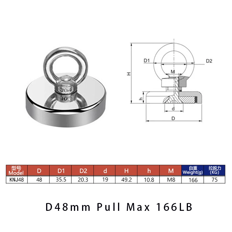 Sterke Neodymium Magneet Dubbelzijdig Zoeken Magnetische Haak D48 - D 75Mm Super Power Bergingsvissen Magnetische Stell Bekerhouder