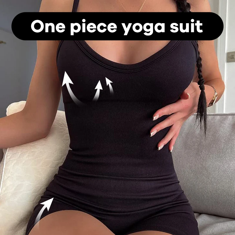 Women Yoga Rompers Sexy One Piece Spaghetti Strap Tummy Control Padded Sports Bra JumpSuits