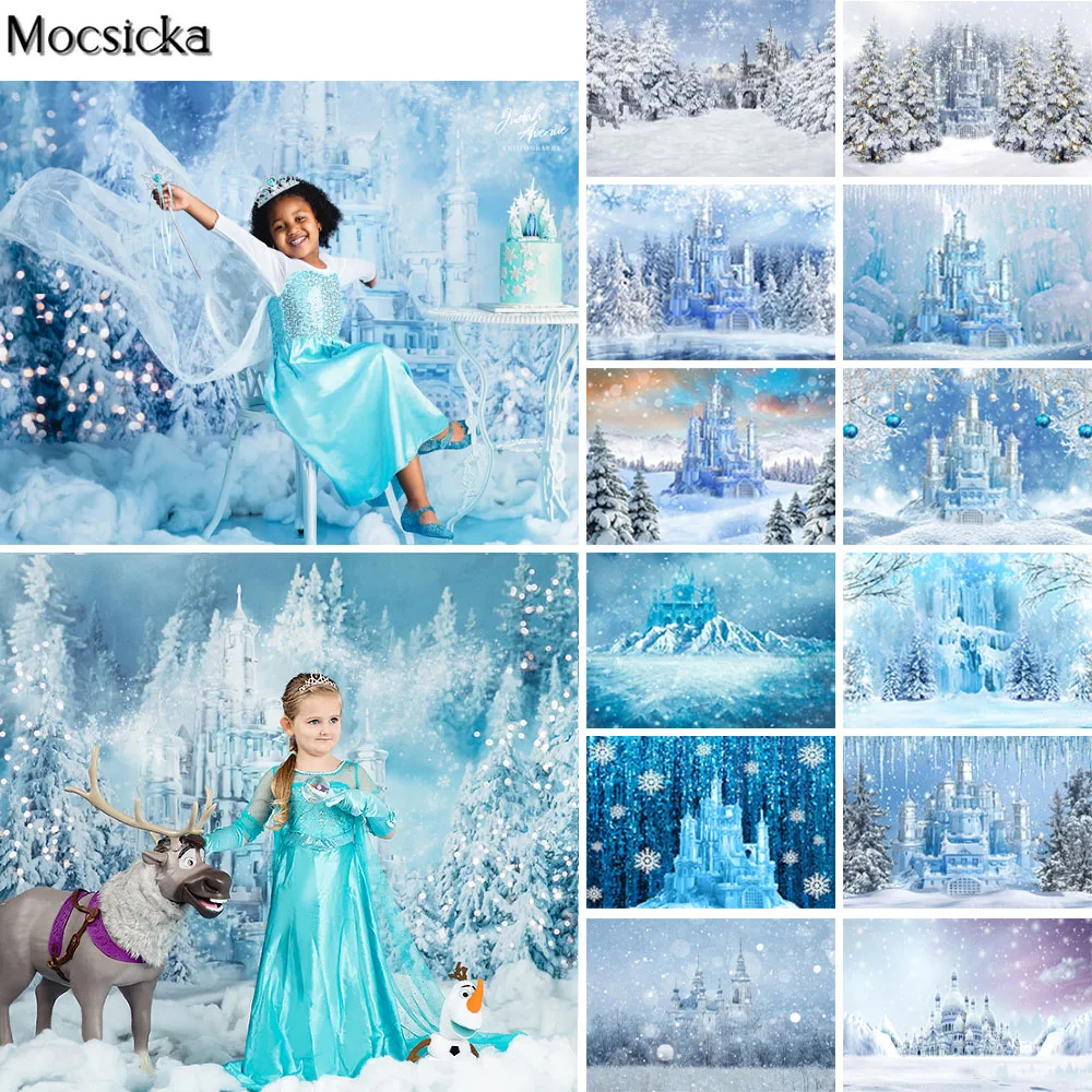 

Winter Wonderland Ice Castle Backdrops Photography Snow Landscape Frozen Castle Girl Portrait Background Photo Studio Christmas