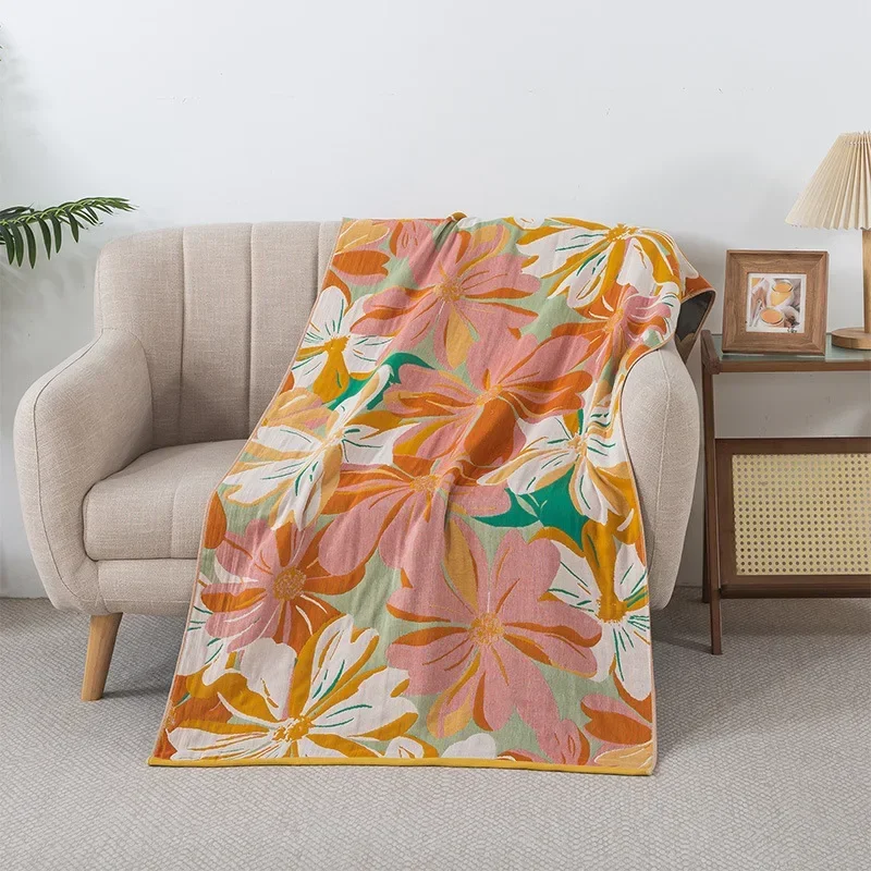 New Flowers Bath Towel 80x160cm Adult Household Soft Absorbent Bathroom Towel Cotton Gauze Quick-Dry Couple Bath Wrap Beach
