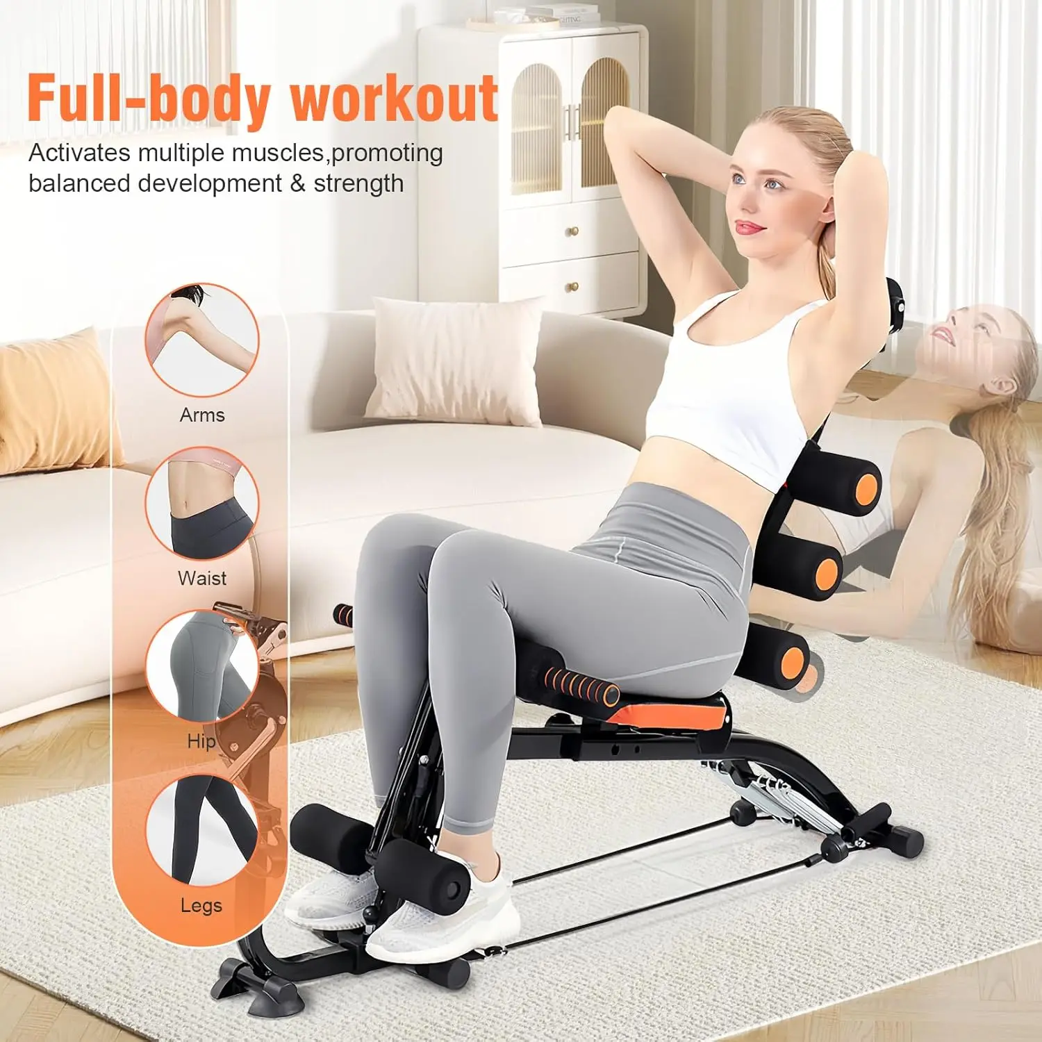 Abdominal Workout Bench – Adjustable Sit-Up Machine with Leg Lock – Home Gym Core Trainer for Abs, Crunches, Leg Raises – Foldab