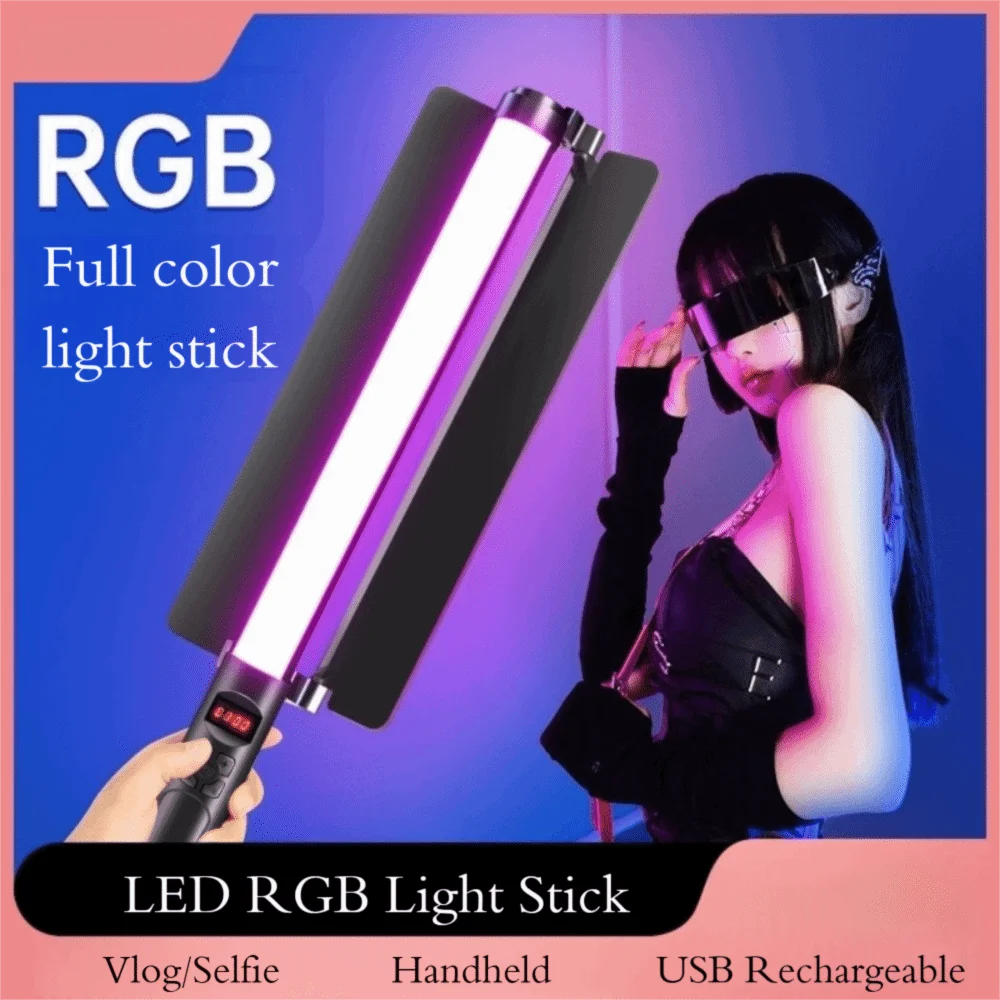 휴대용 LED RGB 라이트 스틱 다채로운 브이로그/셀카 촬영 보조광 USB 충전식 스튜디오 사진 조명 파티 분위기 조성