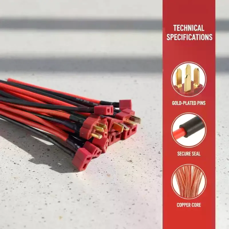 

10cm Deans T Plug Connector Cable, Male Female Ultra Pigtail 12/14AWG Silicone Wire for RC Drone Lipo Battery Extension
