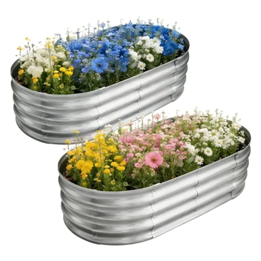 Galvanized Raised Garden Bed for Outdoor: 4X2X1ft Durable Metal Vegetable Plant Container Kit - Oval Planter Box for Gardening