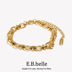 E B belle Official Store Oval Flower Handmade Chain Bracelet 18K Gold Plated Women's Hand Bracelets 316L Stainless Steel Jewelry