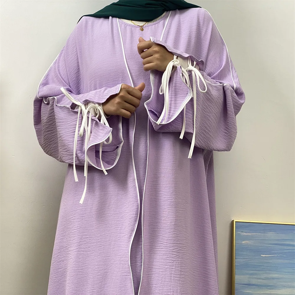Muslim Set for Women Ramadan Arabic Muslim Modest Dress Bow Kimono Cardigan Dubai Hijab Abaya Islamic Party Outfits Turkey Robe