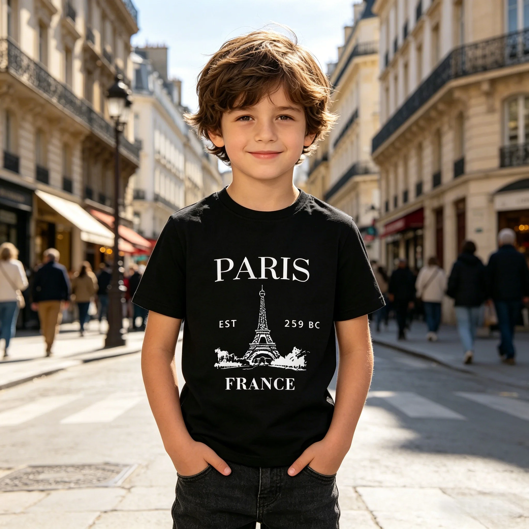 PARIS Letter Print Cotton Short Sleeve T-Shirt Casual Comfortable Perfect Kids Gift for All Season Daily Wear Party Outfit