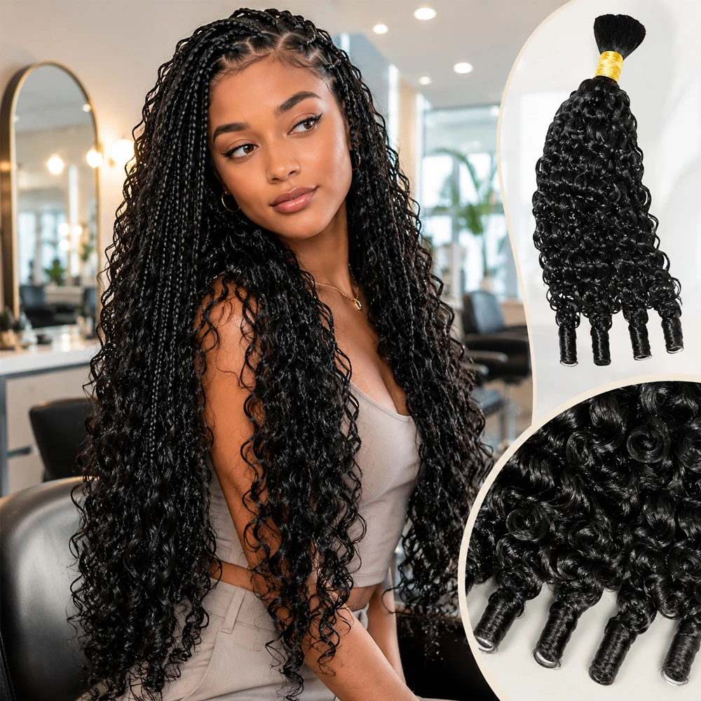 

12A Burmese Curly Braiding Hair Human Hair Extensions Double Drawn Bulk Human Hair Curly Deep Wave For Braiding Bundles Boho Braids