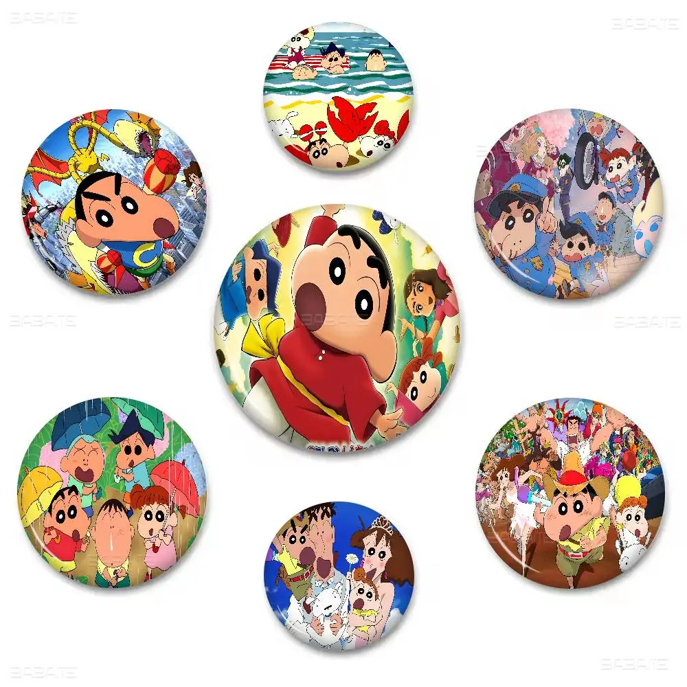 Cartoon C-Crayon Shin-Chan Cute Round Button Pins Slogan Creative Brooches Backpack Clothes Decoration Cartoon Jewelry Gifts