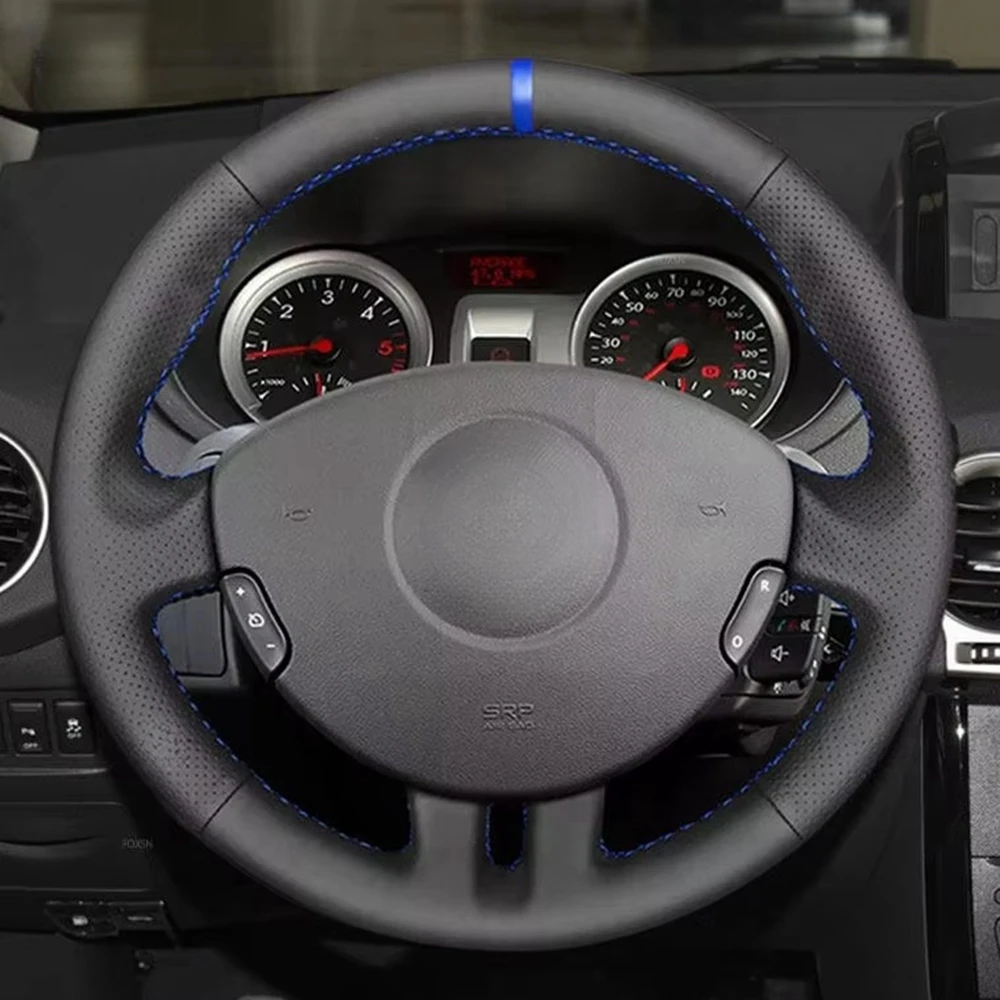 Juste de Volant de Voiture en Cuir Noir avec Bande Bleue Rouge, pour Renault Clio 3 RS 2005-2009 2010 2011 2012 2013