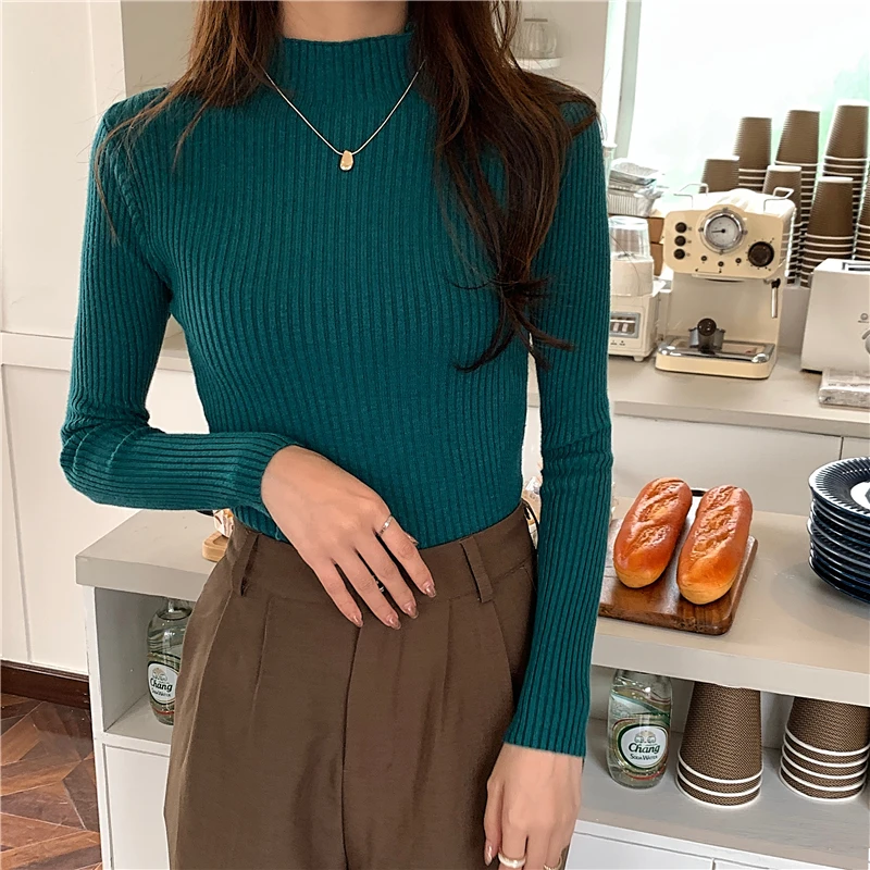 chic Autumn winter Sweater Pullovers Women Long Sleeve casual turtleneck warm basic Sweater knit Jumpers top 2024