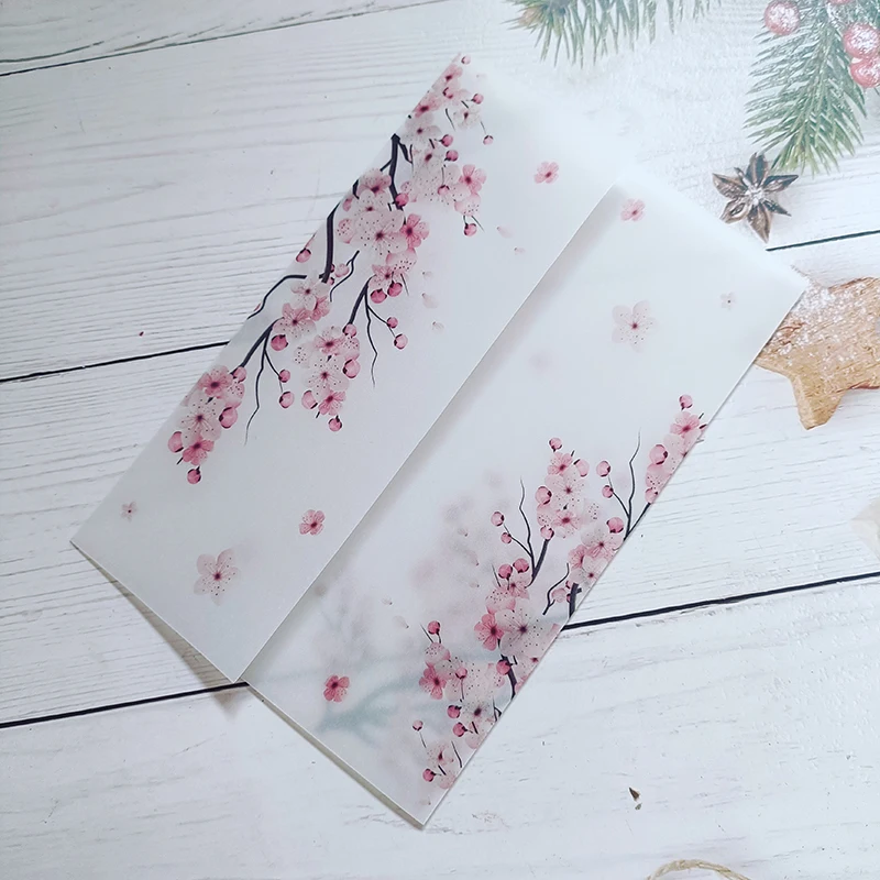 50pcs/lot Cherry blossoms Wedding Invitations Card Cover DIY Semi Vellum Paper Quinceanera Invite Jacket