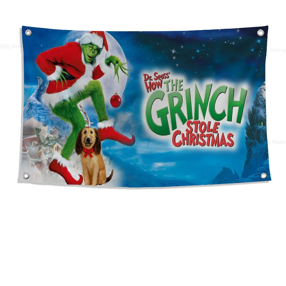 1pc-Film The G-Grinch C-Christmas Flag Flags And Banners Four Hole Flag Polyester Outdoor Decor Room Aesthetic