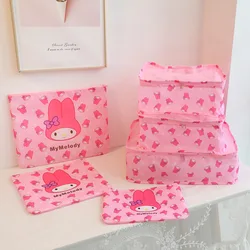 6pcs/set Sanrio Mymelody Cinnamoroll Kuromi kawaii Anime Travel Storage Bag Set Wardrobe Pouch Suitcase Packing Set Cube Bag