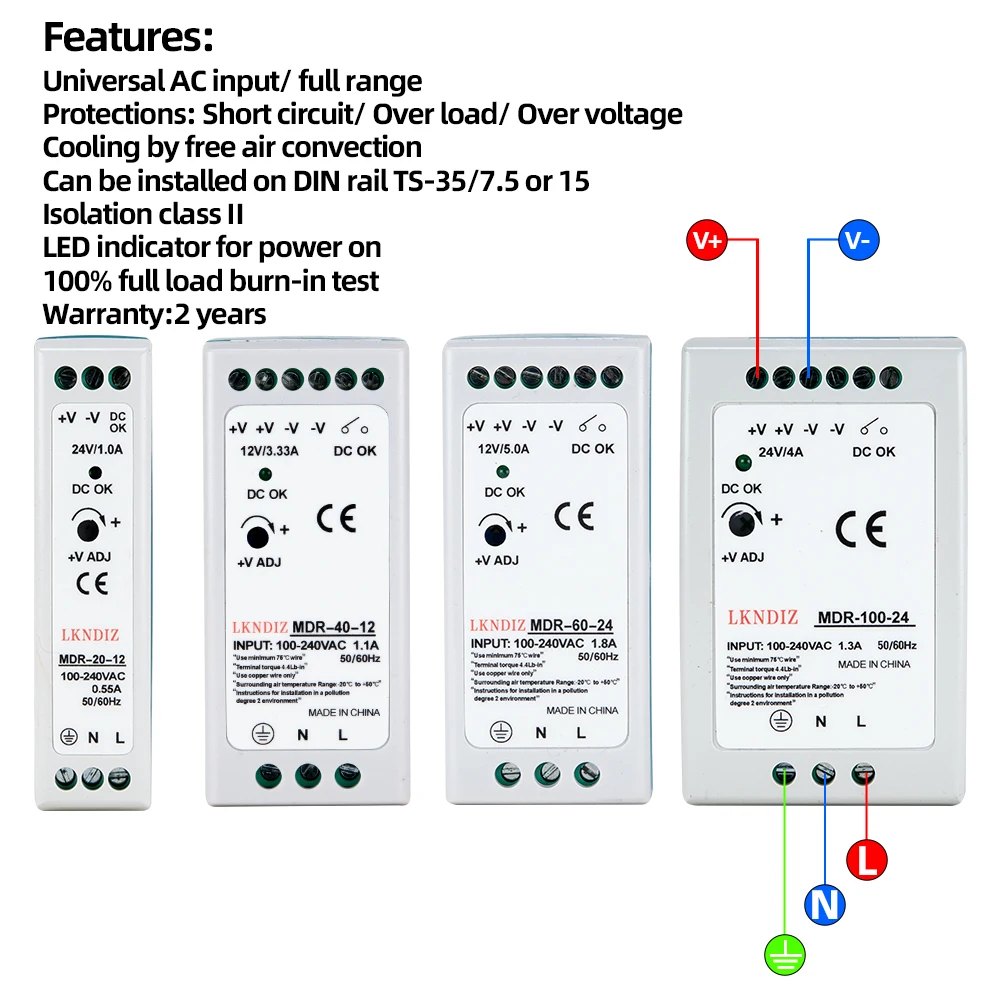 Mini commutateur d'alimentation industriel sur Rail Din AC/DC MDR-10W, sortie unique, 5V 12V 15V 24V 36V 48V, Source