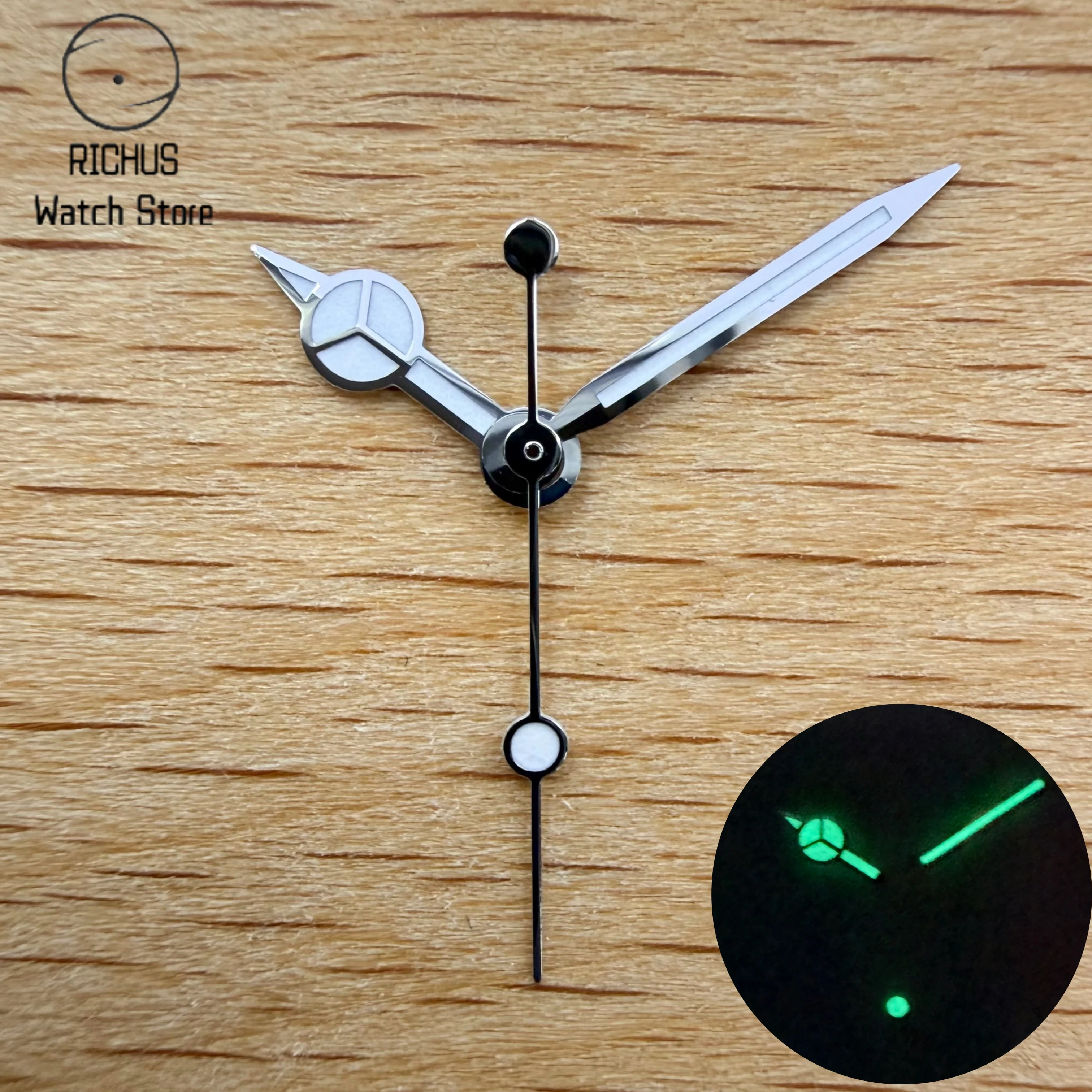 VH31 Silver Watch Hands Green Luminous 3PCS Pointer Set Fit VH31 Quartz Movement Wristwatch Replacement Repair Accessories Parts