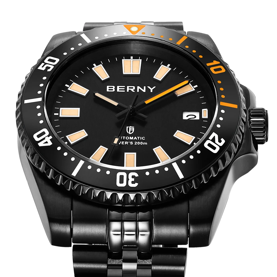 BERNY 20ATM Men\'s Diving Watch Automatic BERNY NH35 Super Luminous Sapphire Men Sport Mechanical Automatic Self-Wind Wristwatch