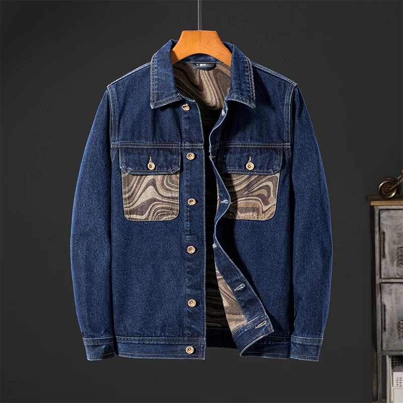 

Simple Stitching Denim Jacket Men 2024 Autumn and Winter Men's Wear Loose Lapels Fashion Trendy Japanese Style Coat