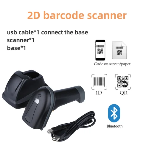 High Speed 1D 2D QR Barcode Scanner Smart Base 2D Wireless Bluetooth Version 5.0 Reader Fast Read Bar Code for Pharmacy Retail