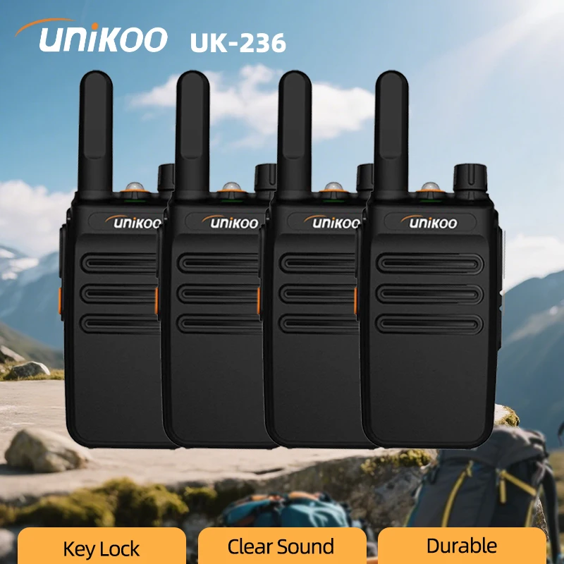 

UNIKOO UK236 Mini Portable Walkie Talkie 4 PCS PMR FRS Long Range Rechargable Two Way Radio Emergency Alarm for Camping Trip
