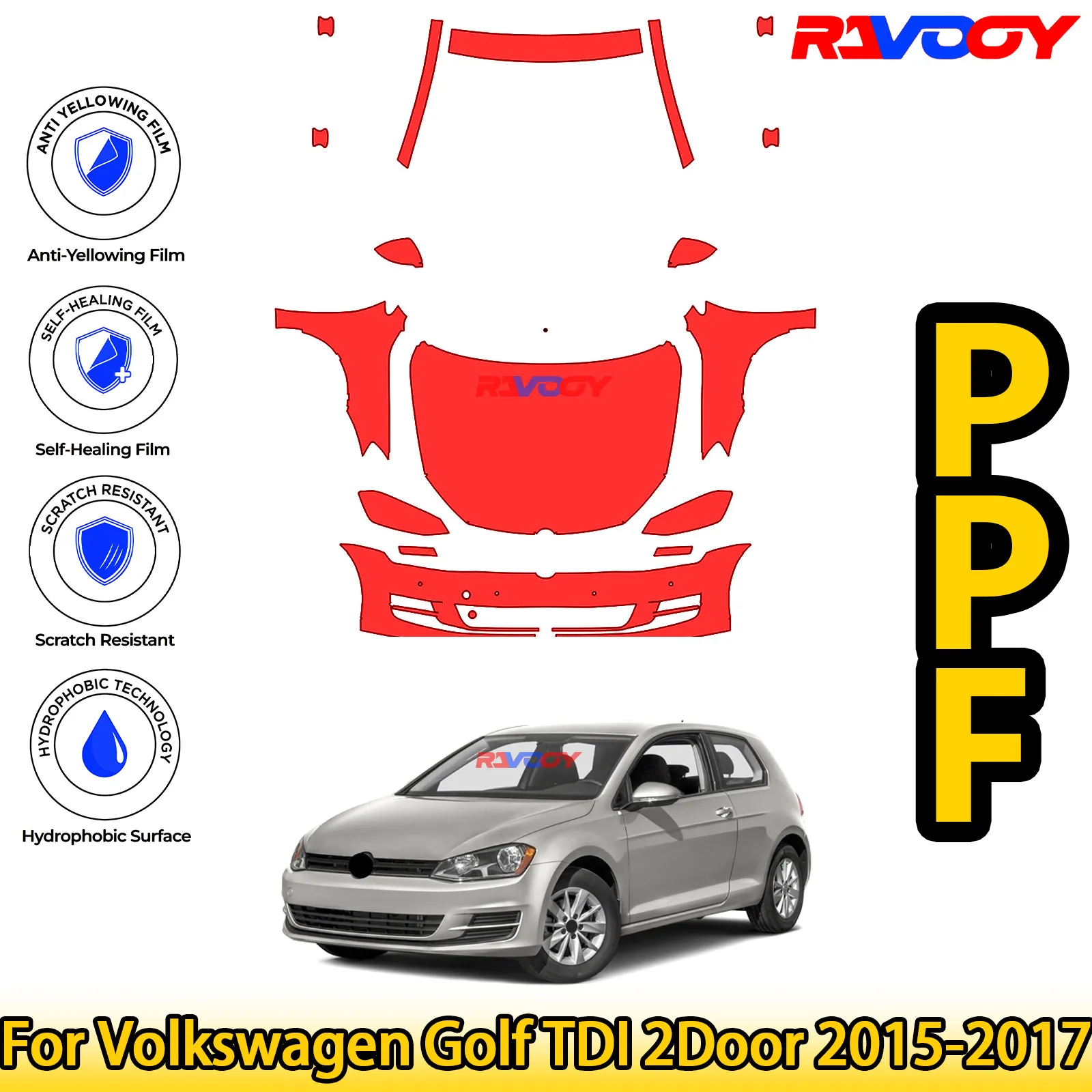 

For Volkswagen Golf TDI 2Door 2015-2017 Glossy Matte Black Precut front PPF Kit Paint Protection Film