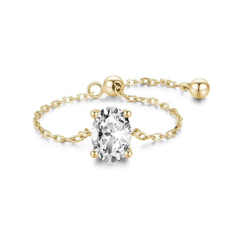 الأزياء والمجوهرات 925 الفضة الاسترليني مطلية بالذهب خواتم قابل للتعديل سلسلة البنصر مع حجر الكمثرى #5