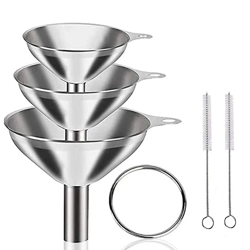 Stainless Steel Kitchen Funnels Set Food Grade Metal Funnels For Filling Bottles Small Funnels For Essential Oil Spices