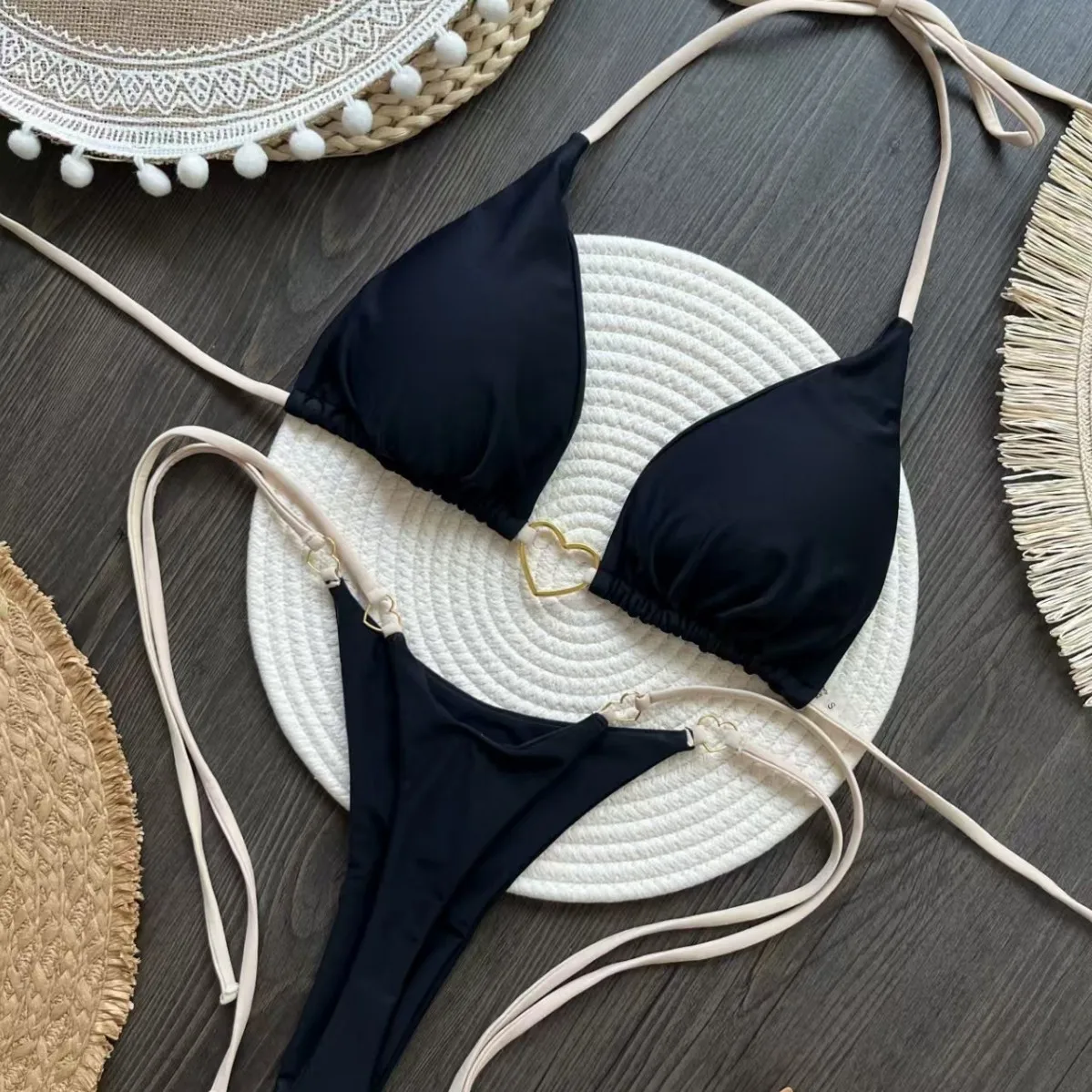 2026 Sexy Halter Solid color Bikini Set Women's Swimsuit Two-piece Triangle Thong Swimwear Beach Bathing Suit Brazilian Biquinis