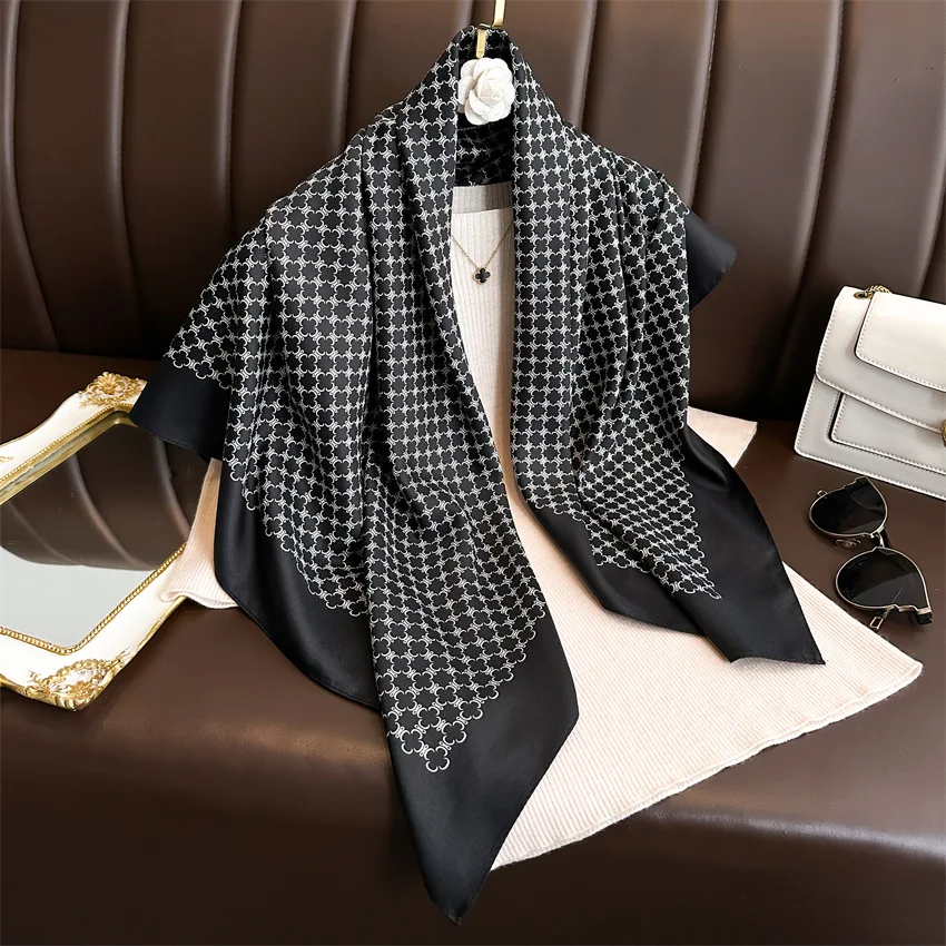 

New 90*90cm Silk Scarf Scarftop Headwraps For Woman Fashion Four Seasons Hair Accessories Hijab Foulard Bandana shawl Headscarf