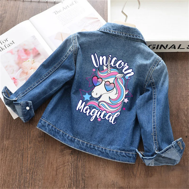 Children Denim Jackets Spring New Boys Girls Denim Outerwear Unicorn Print Coats Kids Clothing Toddler Long Sleeve Denim Jackets