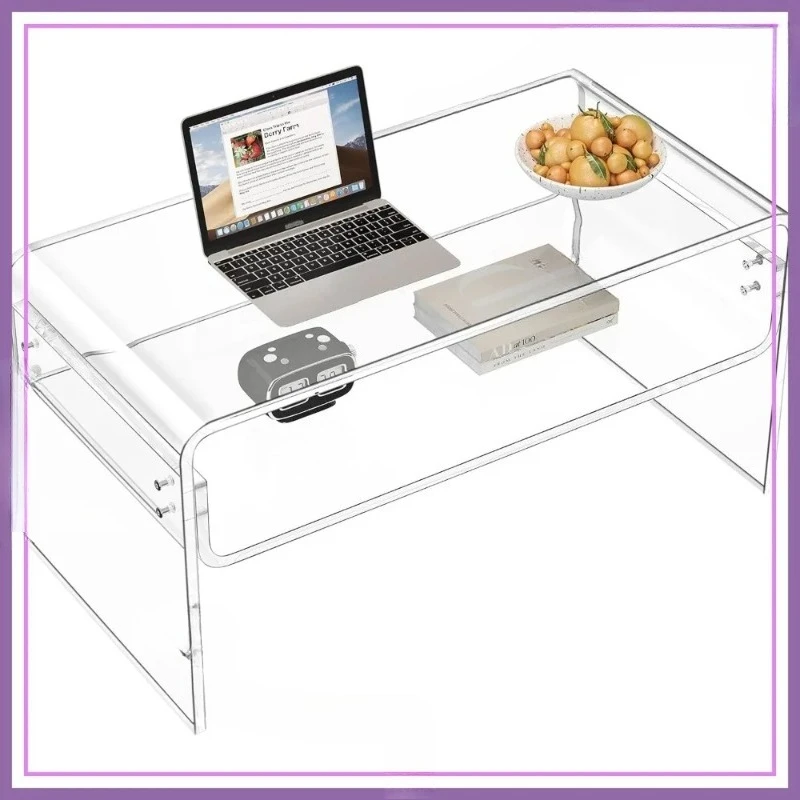 

Clear Acrylic Coffee Table Modern Two-Tier Storage Side End Table Living Room Office Furniture