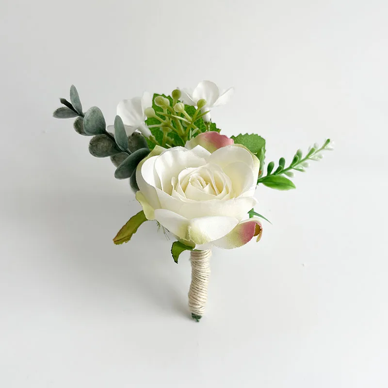 Boutonniere พรหมดอกไม้งานแต่งงานที่กําหนดเองแฟนเข็มกลัด Corsage ผู้ชาย Buttonhole แขกแต่งงานอุปกรณ์เสริมดอกกุหลาบประดิษฐ์