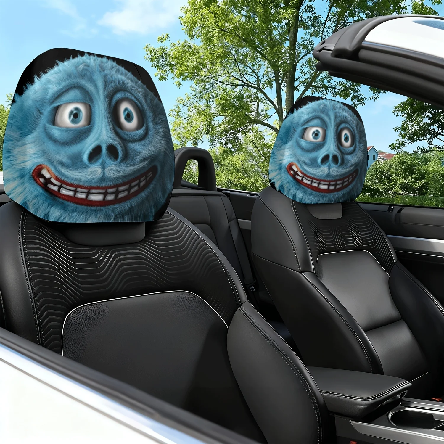 2pcs  Monster  Print  Seat Cushion Headrest Neck Pillow Cover - Cute Design -  Interior Cushion, Lumbar Pillow,  Accessory - P