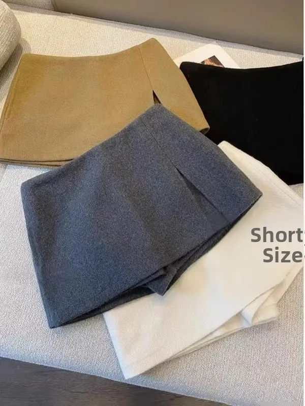 

Корейская женская зимняя теплая шерстяная юбка А-силуэта с высокой талией, не просвечивающая, с запахом и боковым разрезом