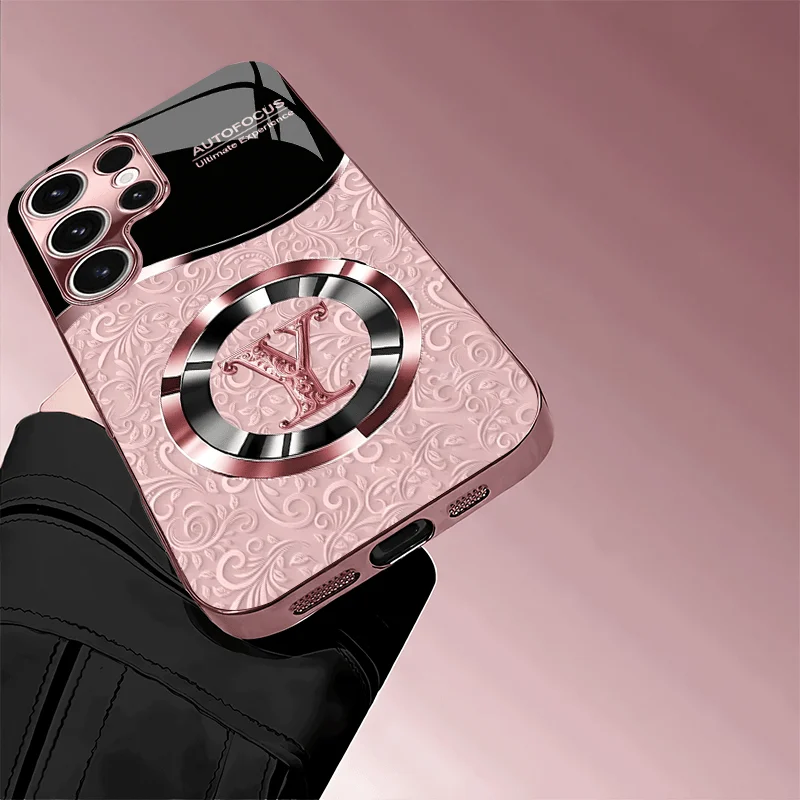 Light luxury letter Y pattern glass phone case suitable for Samsung Galaxy S26 S25 S24 S22 S21 S20 FE/Ultra/Plus anti drop